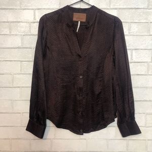 Free People New Romantics Silk Secretary Blouse S